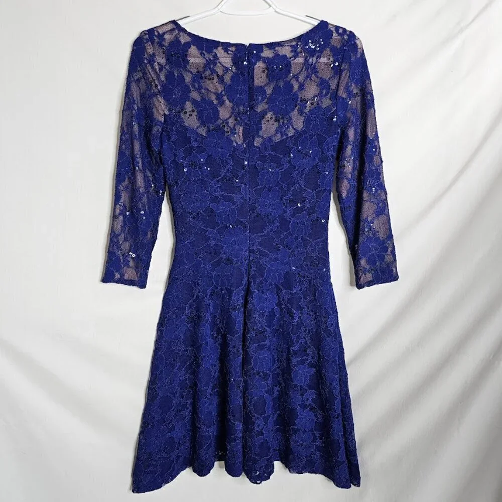 LAUREN RALPH LAUREN Y2K Dress NAVY BLUE LACE size 2 Cocktail Fit & Flare Prom - Picture 7 of 8